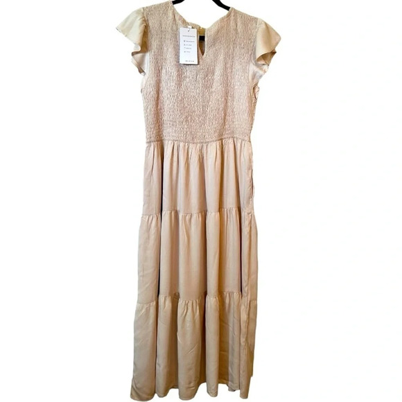 NWT ZESICA Women's Flutter Short Sleeve Smocked Midi  Summer Tiered A Line Dress - Picture 9 of 10